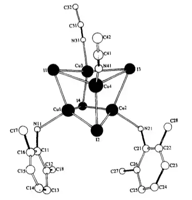 Structure of [Cu4I4(MeCN)2(L)2]