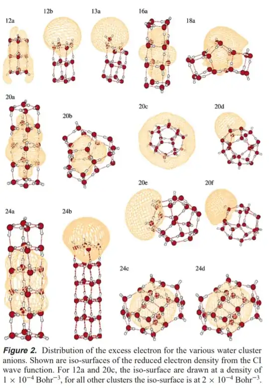 electrons bound on water clusters