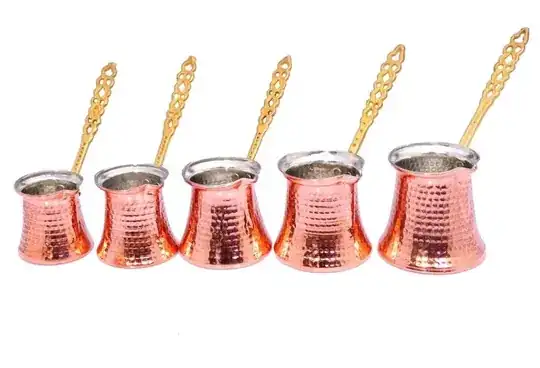 Old style tin-plated copper set of five cezves