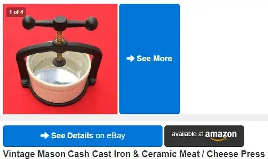 An image of a similar item, captioned "Vintage Mason Cash Cast Iron & Ceramic Meat / Cheese Press"