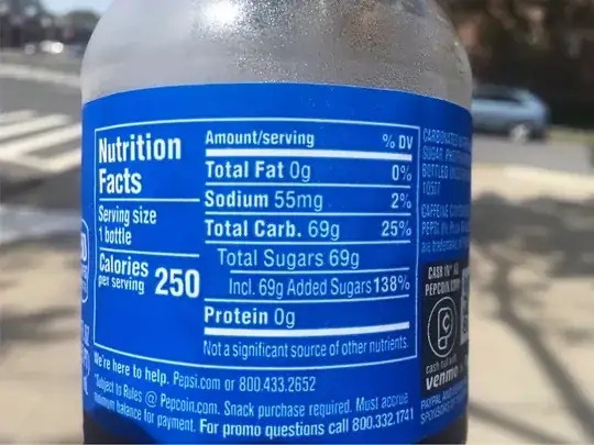 Pepsi nutrition label