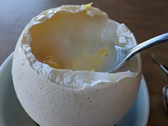 Boiled ostrich egg, with gelatinous white