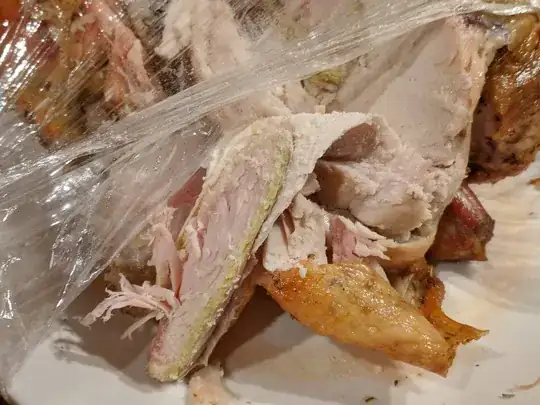 cut of the chicken with bright green line