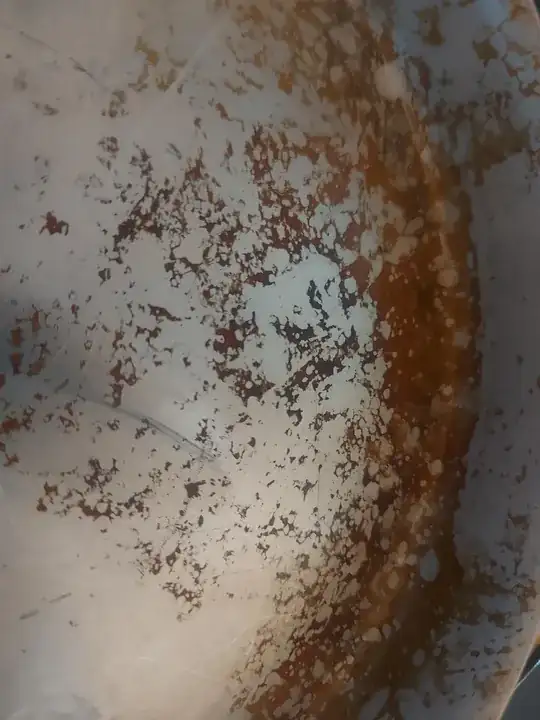 A pan with a coating of burned oiled