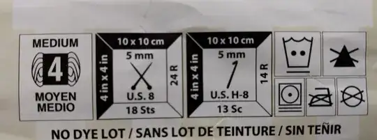 Yarn label featuring category and gauge range