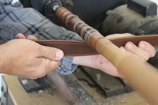 Wood on lathe to finish edges