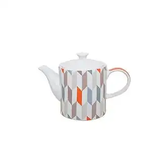White and grey teapot with orange accents