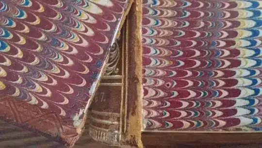 the marbled end papers, detached board, and binding