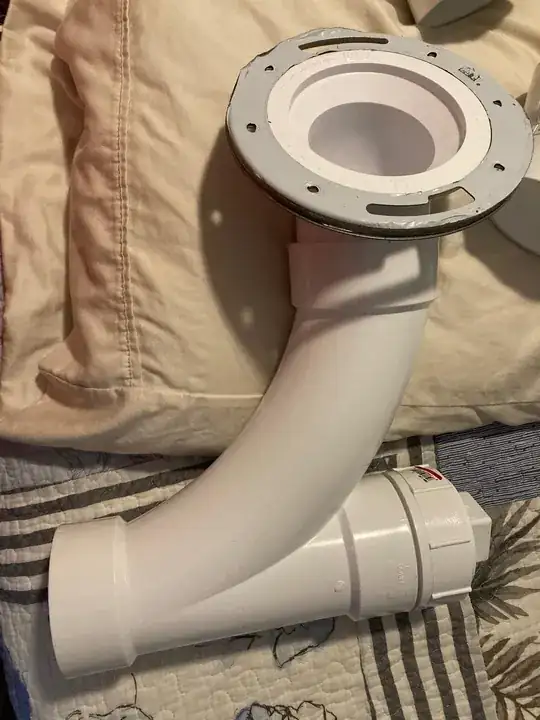 photo of the Long sweep combo fitting with the 45 degree toilet flange