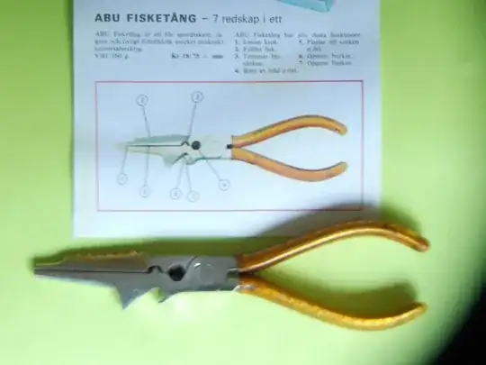 pliers sitting on top of a descriptive leaflet in Swedish