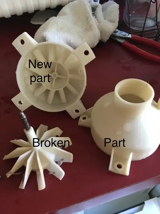 photo showing a new replacement diffuser, and a broken one in two pieces
