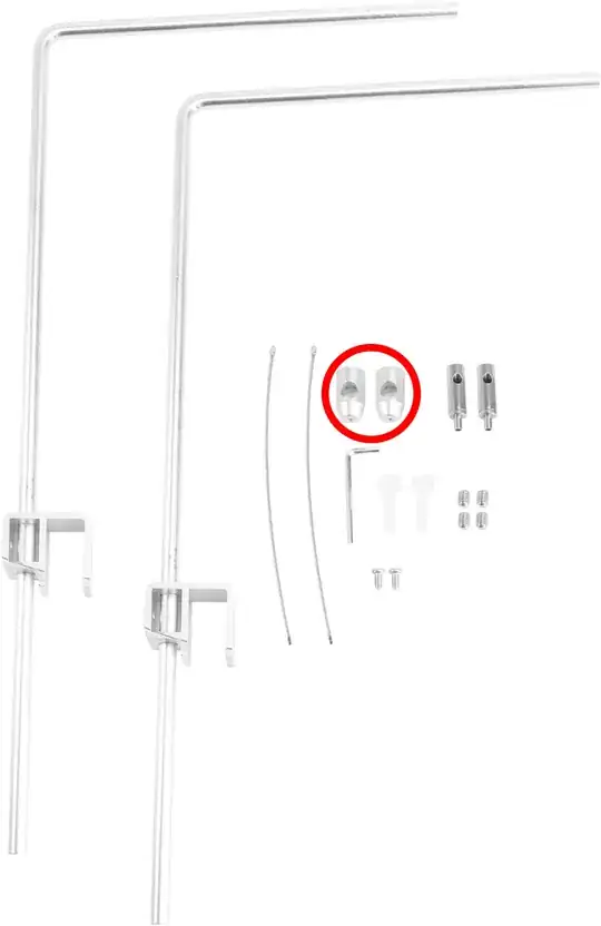 Image of light-hanging system with relevant piece of hardware circled