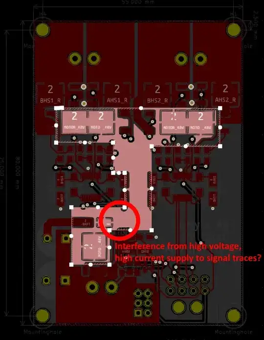 Figure 2 – Annotated circuit layout - 48V distribution to each channel highlighted.