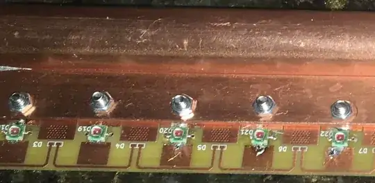 LEDs mounted on copper bar