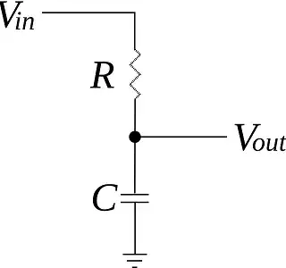 schematic of passive low-pass RC filter