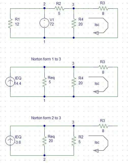 Using Norton to sum currents at node 3?