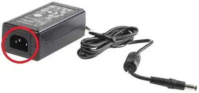 DC power adapter showing 3-pin mains input connector