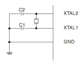 partial schematic showing quartz crystal and capacitors