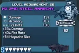 Torgue 197 dmg, 31.7 acc., sightless