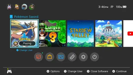 screenshot of the Nintendo Switch home screen showing the wifi symbol