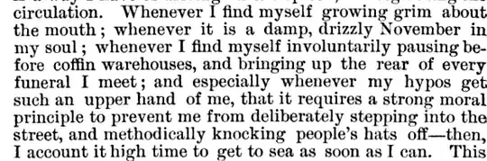 Moby Dick opening lines; "knocking hats" Moby Dick opening lines; "knocking hats"