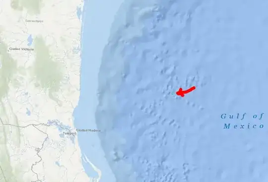 Tiny dot in Gulf of Mexico where incorrectly projected data went.