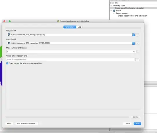 ui of cross-classification and tabulation tool in QGIS3