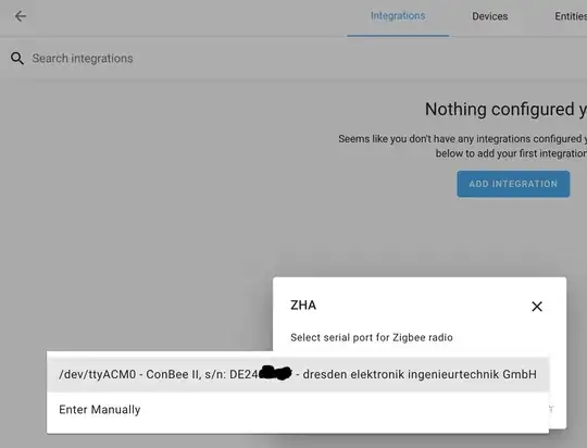 Screenshot of modal to add ConBee device