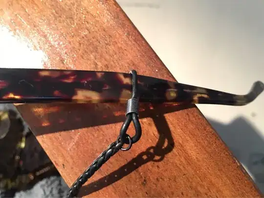 Glasses arm showing spring that always loosens it’s grip on the silicone band