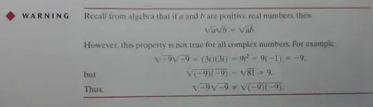 Warning against combining products of complex square roots