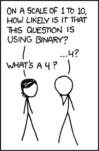 On a scale of 1 to 10, how likely is it that this question is using binary?