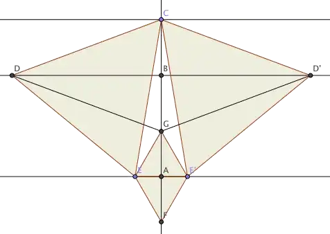 Figure: Fitting an equilateral triangle on three parallel lines