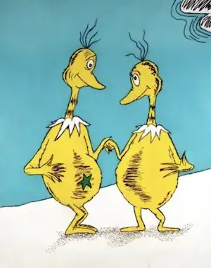 Typical Sneeches, one that is star-bellied.