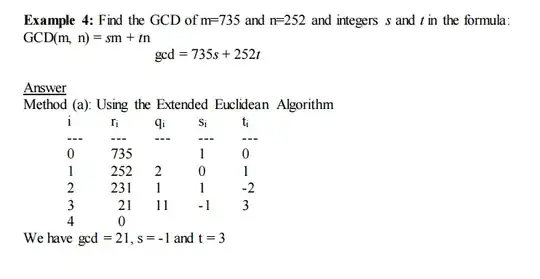 Find the GCD of m = 735, n =252 . GCD(m,n) = sm + tn