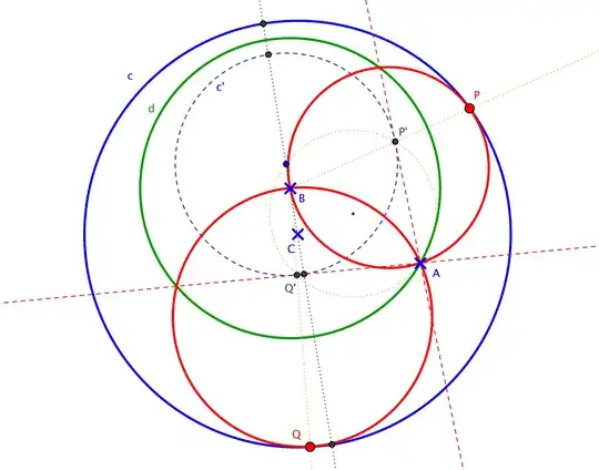 Draw circles through ABP and ABQ