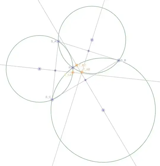 Circles passing through each pair of stars, and the points T_XY constructed from their perpendicular bisector