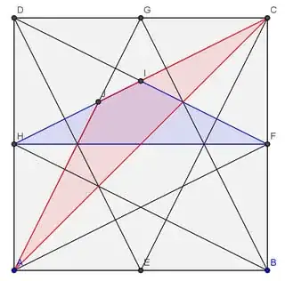 octagon in square with two isosceles triangles each of which comprises a diameter and two sides of the octagon