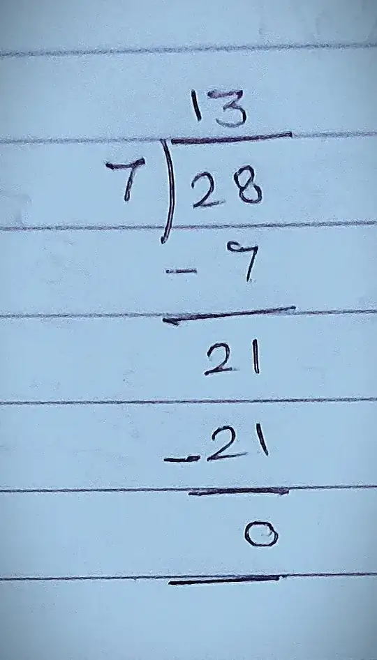 28÷7=13
