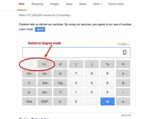 Degree mode in Google Calculator