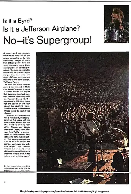 1st page of October 24, 1969 of Blind Faith article Life Magazine