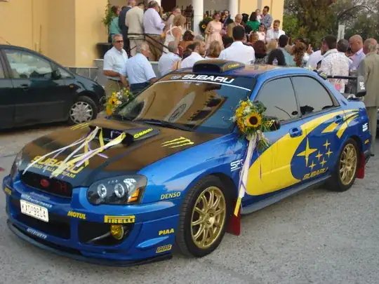 flower-decked Subaru