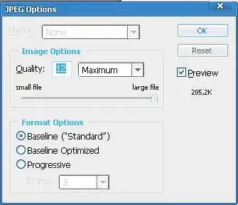 JPEG save dialog showing quality 12