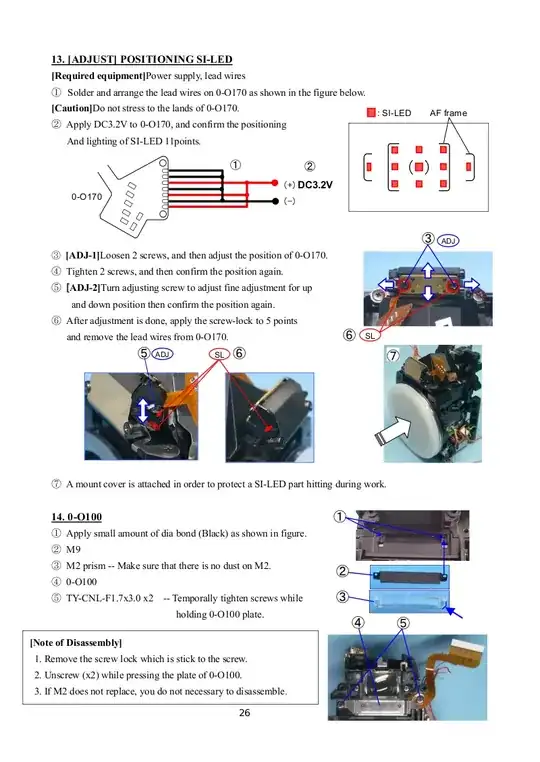 Pentax K10D Service Manual: adjust positioning SI-LED (p.26)