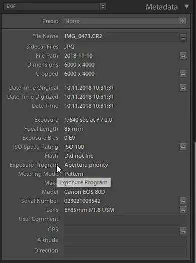 Lightroom Exif screenshot