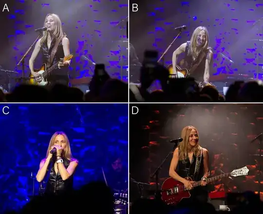 images of Sheryl Crow, with blue lighting issues