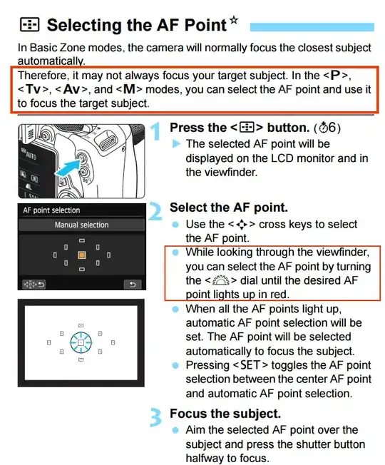 Canon 100d manual af point selection