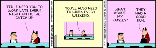 Dilbert on Working Late and Weekends