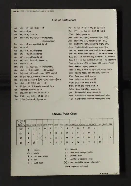 UNIVAC I Code Card