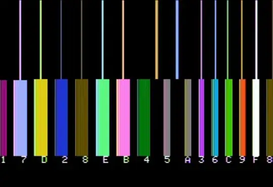 Sather's demo of LORES colors at borders between delayed and undelayed HIRES patterns, in AppleWin