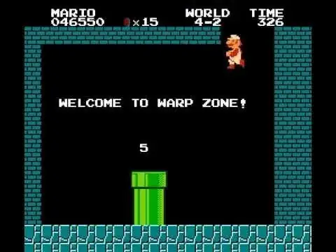 Screenshot of warp zone at the end of World 4-2